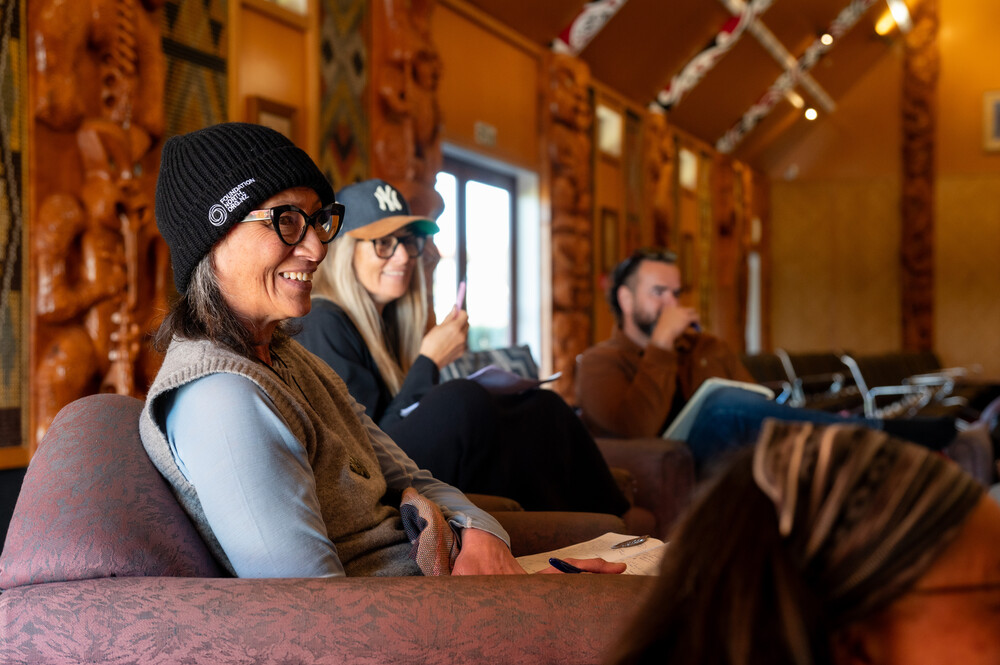 CSI Kauhautu Karinia Lee and CSI associates Tuihana Ohia and Dan Gerrard facilitating at a Pou Tuarā leadership circle, Kaupapa Māori wānanga.